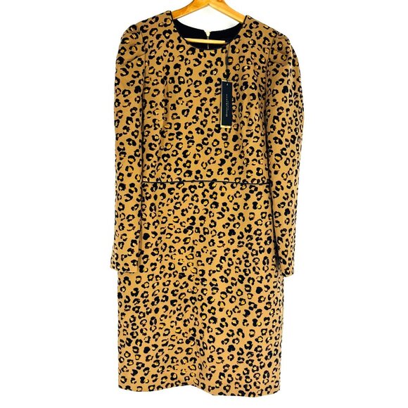 Donna Karan Womens Brown Tan Leopard Print Crew Neck Long Sleeve Zip Dress 12 - Picture 4 of 13